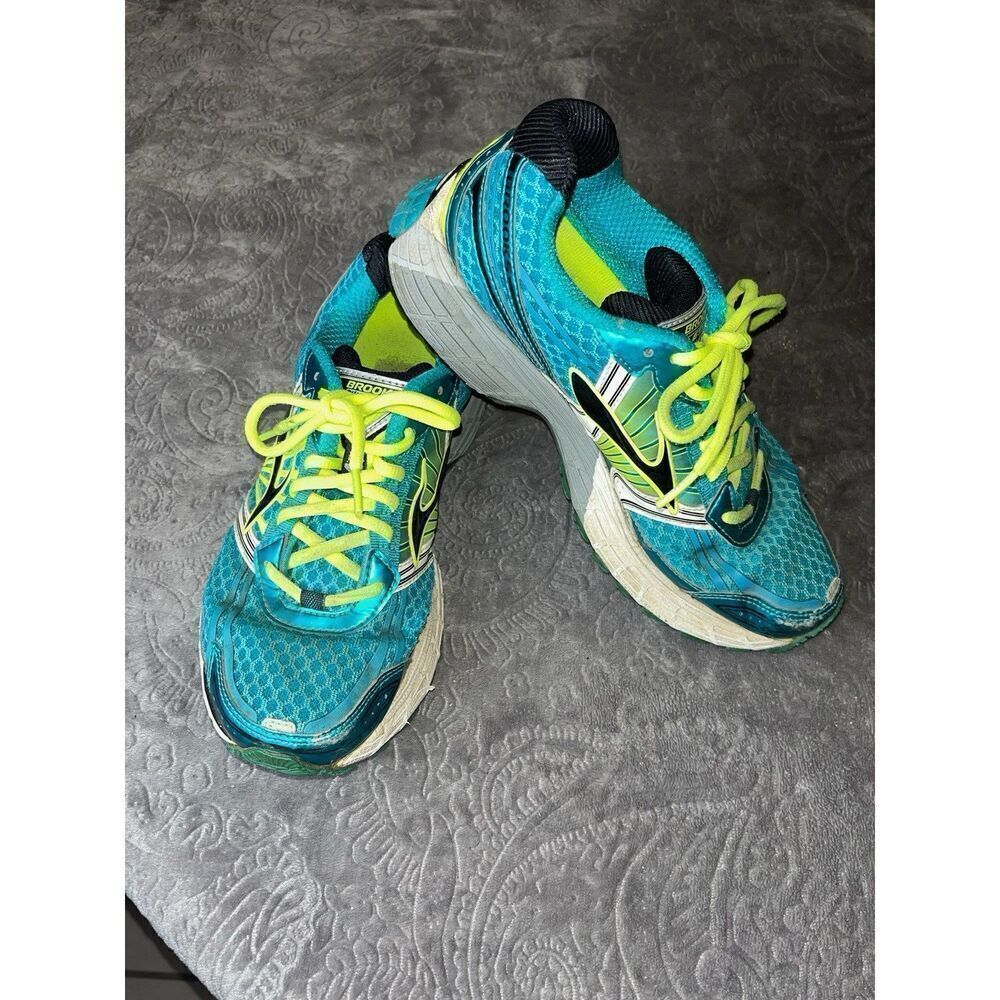 BROOKS Adrenaline GTS 14 Low Top Aqua/Neon Green Running Shoes Women’s 7.5